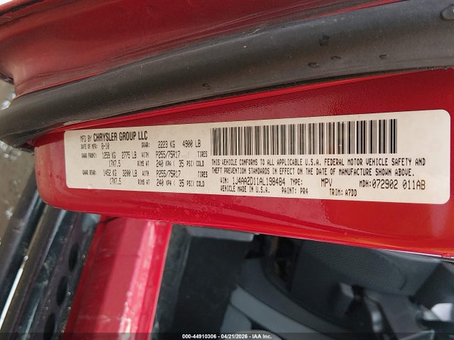 44910306 :رقم المزاد ، 1J4AA2D11AL198484 vin ، 2010 Jeep Wrangler Sport مزاد بيع