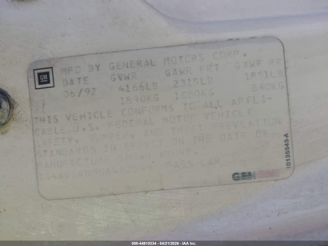 Aukcja sprzedaży 1992 Buick Century Special, vin: 1G4AG54N9N6482549, numer aukcji: 44910334