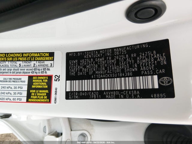 2025 Toyota Camry Se მანქანა იყიდება აუქციონზე, vin: 4T1DAACKXSU184386, აუქციონის ნომერი: 44910339