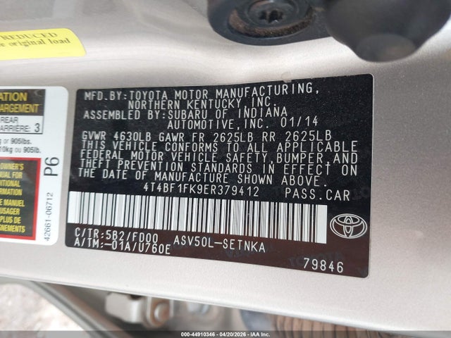 Aukcja sprzedaży 2014 Toyota Camry Le, vin: 4T4BF1FK9ER379412, numer aukcji: 44910346