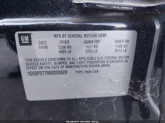 2008 Cadillac Cts Standard მანქანა იყიდება აუქციონზე, vin: 1G6DF577880200820, აუქციონის ნომერი: 44910379
