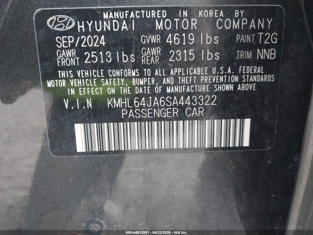 Aukcja sprzedaży 2025 Hyundai Sonata Sel, vin: KMHL64JA6SA443322, numer aukcji: 44910381