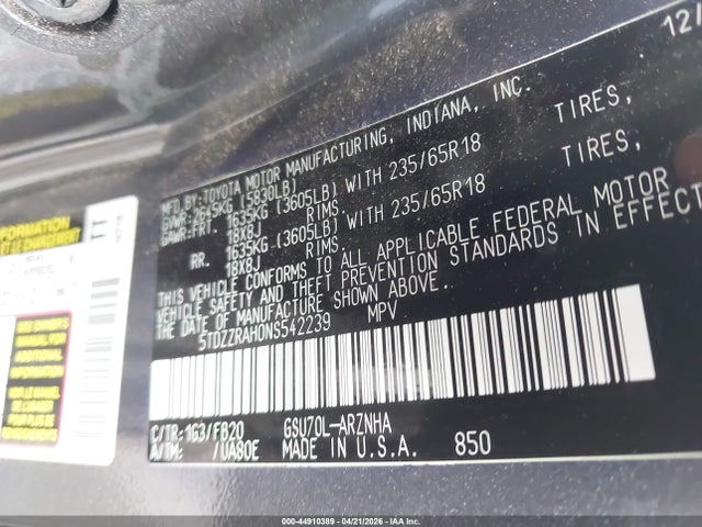 5TDZZRAH0NS542239 Toyota Highlander Le