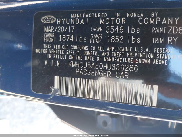 KMHCU5AE0HU336286 Hyundai Accent Sport
