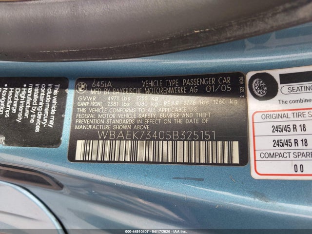2005 Bmw 645ci მანქანა იყიდება აუქციონზე, vin: WBAEK73405B325151, აუქციონის ნომერი: 44910407