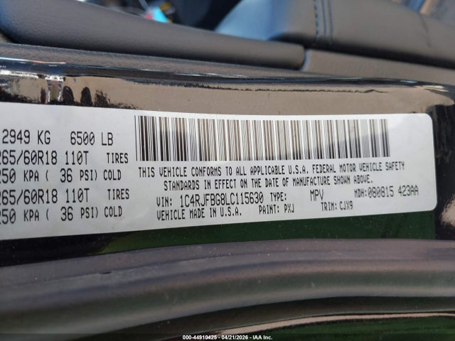 2020 Jeep Grand Cherokee Limited 4x4 მანქანა იყიდება აუქციონზე, vin: 1C4RJFBG8LC115630, აუქციონის ნომერი: 44910425