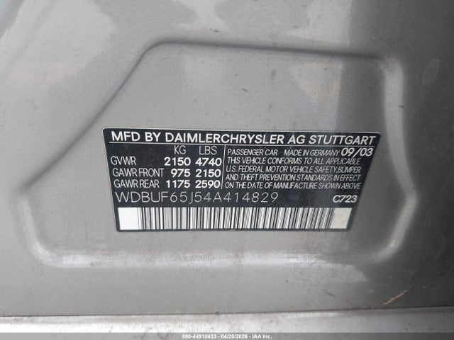 Продажа на аукционе авто 2004 Mercedes-benz E 320, vin: WDBUF65J54A414829, номер лота: 44910433