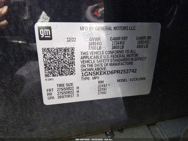 1GNSKEKD6PR253742 Chevrolet Suburban 4wd Rst
