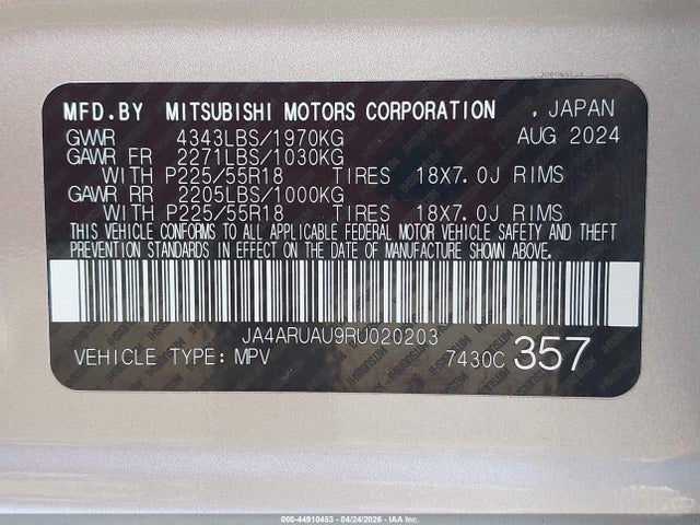 Продаж на аукціоні авто 2024 Mitsubishi Outlander Sport 2.0 Es Awc/2.0 Le Awc/2.0 Ralliart Awc/2.0 S Awc/2.0 Se Awc/2.0 Trail Edition Awc, vin: JA4ARUAU9RU020203, номер лоту: 44910453