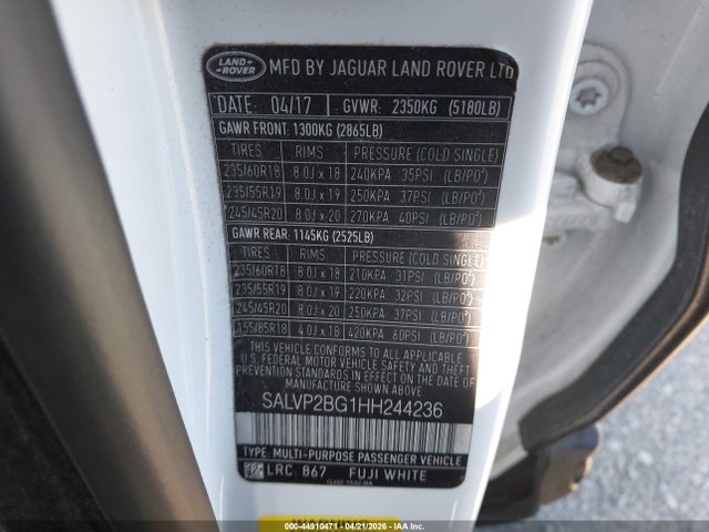 SALVP2BG1HH244236 Land Rover Range Rover Evoque Se/se Premium