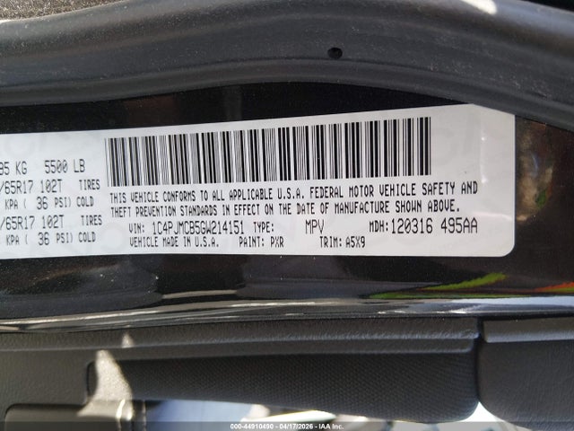 2016 Jeep Cherokee Latitude მანქანა იყიდება აუქციონზე, vin: 1C4PJMCB5GW214151, აუქციონის ნომერი: 44910490