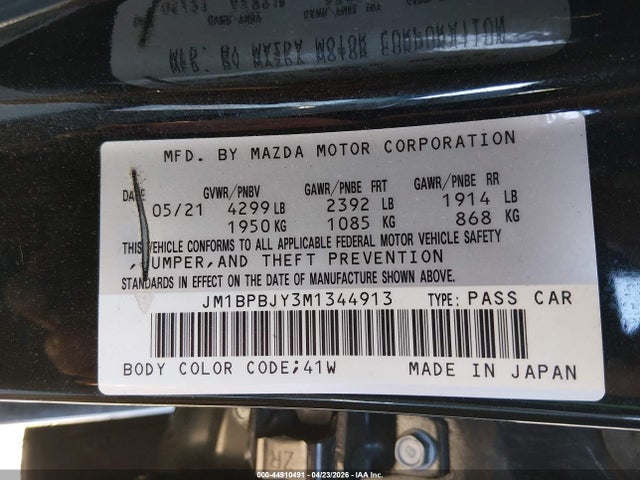 Продажа на аукционе авто 2021 Mazda Mazda3 2.5 Turbo, vin: JM1BPBJY3M1344913, номер лота: 44910491