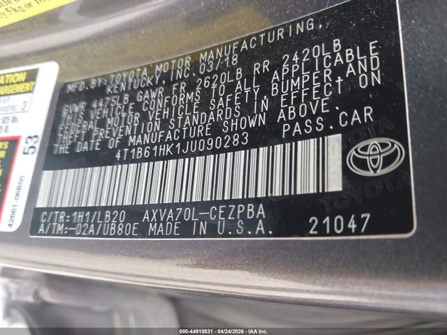 Aukcja sprzedaży 2018 Toyota Camry Xse, vin: 4T1B61HK1JU090283, numer aukcji: 44910531
