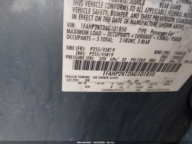 Продажа на аукционе авто 2010 Ford Taurus Sho, vin: 1FAHP2KT2AG101850, номер лота: 44910547