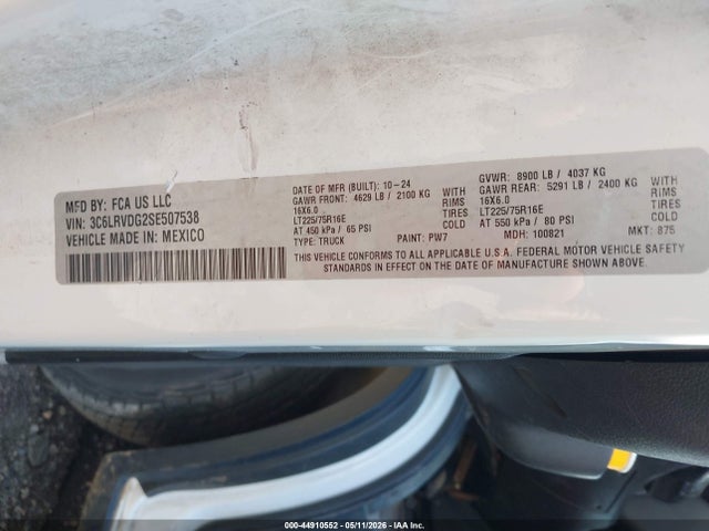 44910552 :رقم المزاد ، 3C6LRVDG2SE507538 vin ، 2025 Ram Promaster 2500 Tradesman High Roof 159 Wb W/pass Seat مزاد بيع