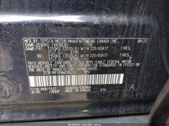 Продажа на аукционе авто 2022 Toyota Rav4 Xle, vin: 2T3P1RFV6NW296292, номер лота: 44910553