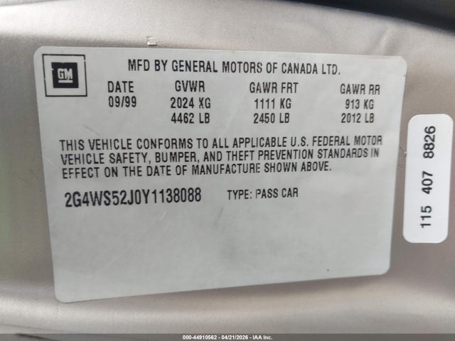 2000 BUICK CENTURY 2G4WS52J0Y1138088 Photo 8