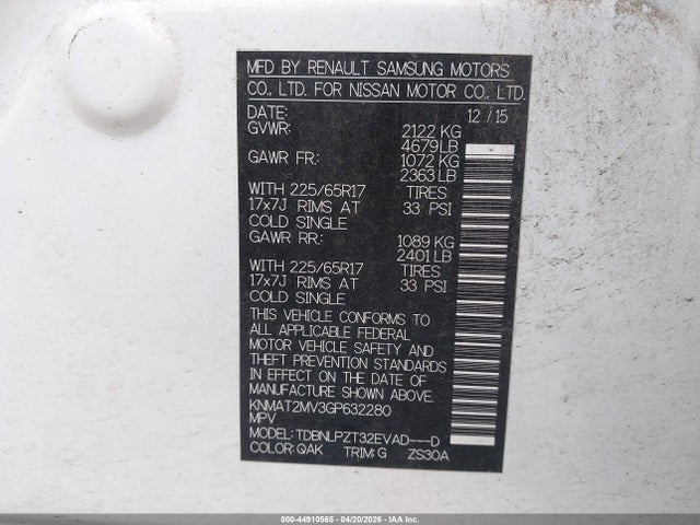KNMAT2MV3GP632280 Nissan ROGUE S