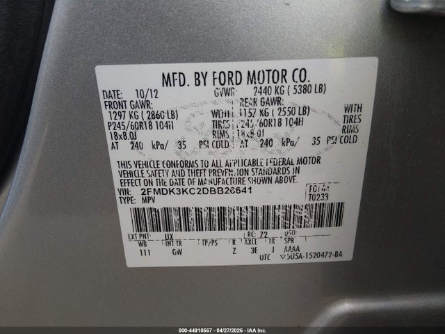 Aukcja sprzedaży 2013 Ford Edge Limited, vin: 2FMDK3KC2DBB26641, numer aukcji: 44910567
