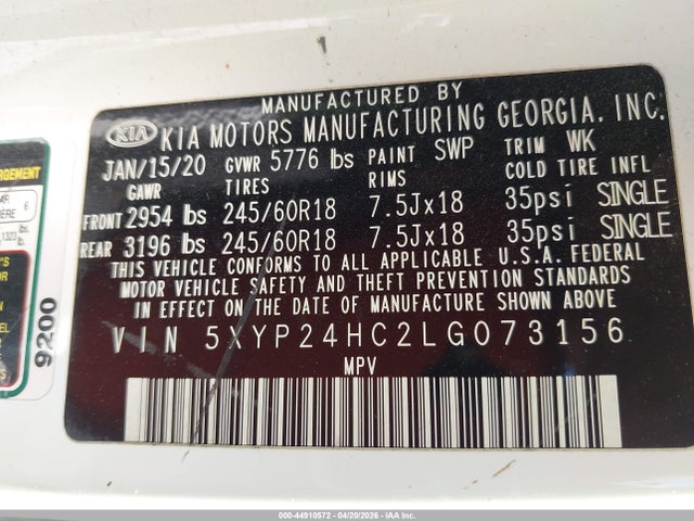 Продажа на аукционе авто 2020 Kia Telluride Lx, vin: 5XYP24HC2LG073156, номер лота: 44910572