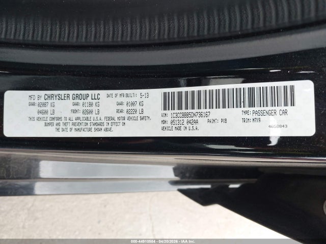 2013 Chrysler 200 Touring მანქანა იყიდება აუქციონზე, vin: 1C3CCBBB5DN736167, აუქციონის ნომერი: 44910584