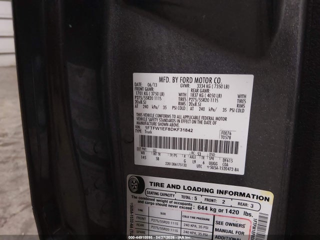 Продаж на аукціоні авто 2013 Ford F-150 Fx4, vin: 1FTFW1EF8DKF31842, номер лоту: 44910595
