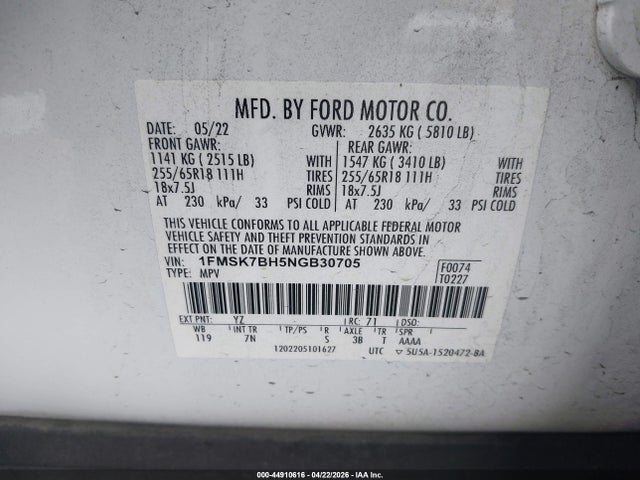 Ford Explorer 2022 1FMSK7BH5NGB30705 Image 9