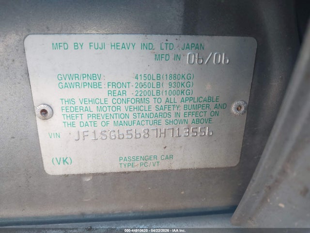 Продажа на аукционе авто 2007 Subaru Forester 2.5x, vin: JF1SG65687H713556, номер лота: 44910620