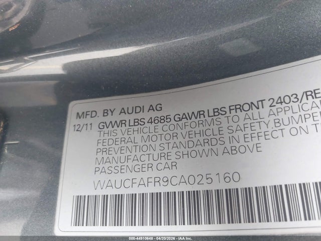 Aukcja sprzedaży 2012 Audi A5 2.0t Premium, vin: WAUCFAFR9CA025160, numer aukcji: 44910648