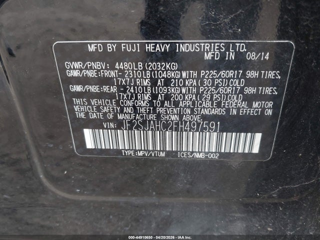 44910650 :رقم المزاد ، JF2SJAHC2FH497591 vin ، 2015 Subaru Forester 2.5i Limited مزاد بيع