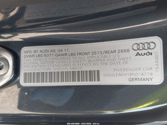 44910665 :رقم المزاد ، WAULFAFH1BN018279 vin ، 2011 Audi A5 2.0t Premium مزاد بيع