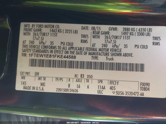 Ford F-150 Xl 2015 1FTEW1E81FKE44588 Image 9