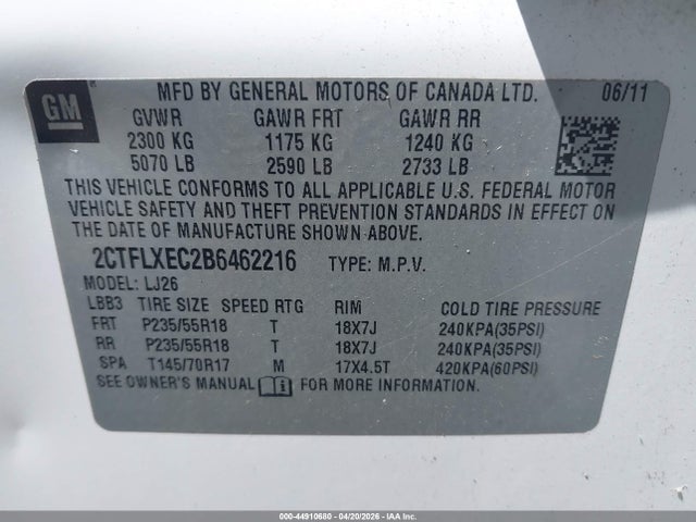 Продажа на аукционе авто 2011 Gmc Terrain Slt-2, vin: 2CTFLXEC2B6462216, номер лота: 44910680