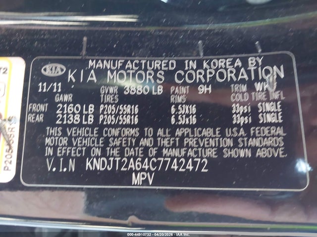 44910732 :رقم المزاد ، KNDJT2A64C7742472 vin ، 2012 Kia Soul +/!/sport مزاد بيع
