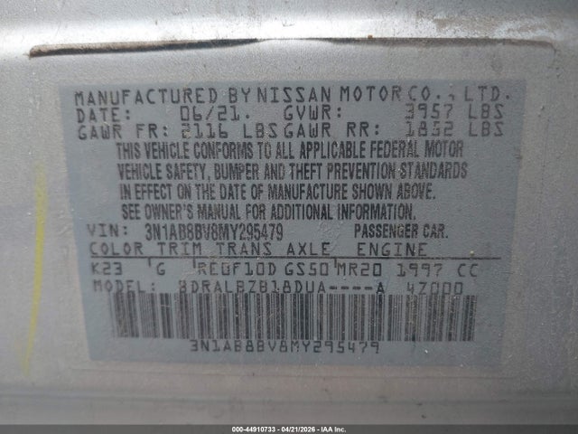 Продажа на аукционе авто 2021 Nissan Sentra S Xtronic Cvt, vin: 3N1AB8BV8MY295479, номер лота: 44910733