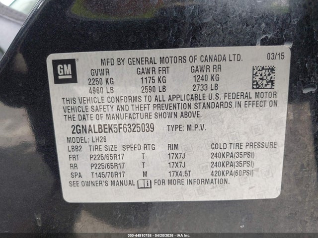 2GNALBEK5F6325039 Chevrolet EQUINOX 1LT