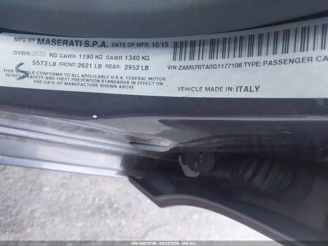 Продаж на аукціоні авто 2016 Maserati Ghibli S Q4, vin: ZAM57RTA0G1177108, номер лоту: 44910786