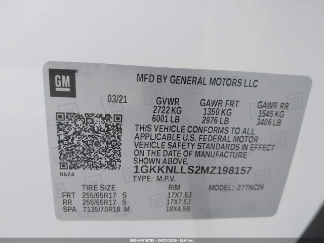Auction sale of the 2021 Gmc Acadia Awd At4, vin: 1GKKNLLS2MZ198157, lot number: 44910793