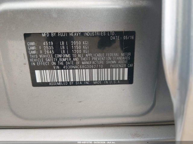 Aukcja sprzedaży 2016 Subaru Legacy 2.5i Premium, vin: 4S3BNAC68G3062710, numer aukcji: 44910795