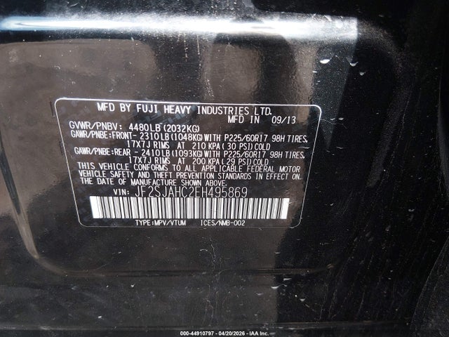 Aukcja sprzedaży 2014 Subaru Forester 2.5i Limited, vin: JF2SJAHC2EH495869, numer aukcji: 44910797