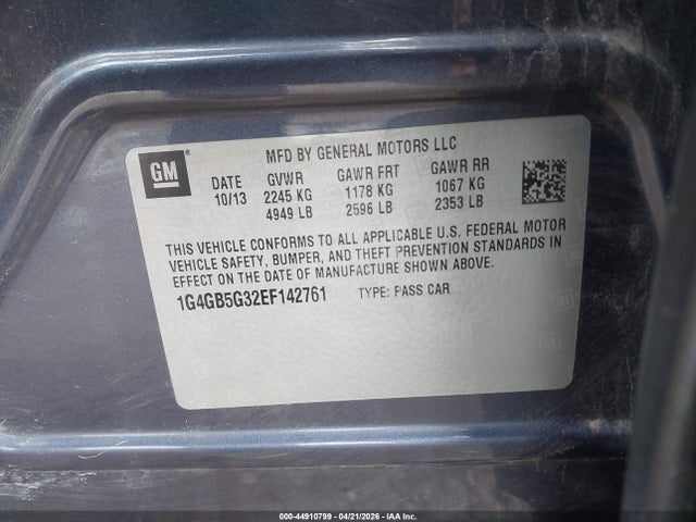 Aukcja sprzedaży 2014 Buick Lacrosse Leather Group, vin: 1G4GB5G32EF142761, numer aukcji: 44910799