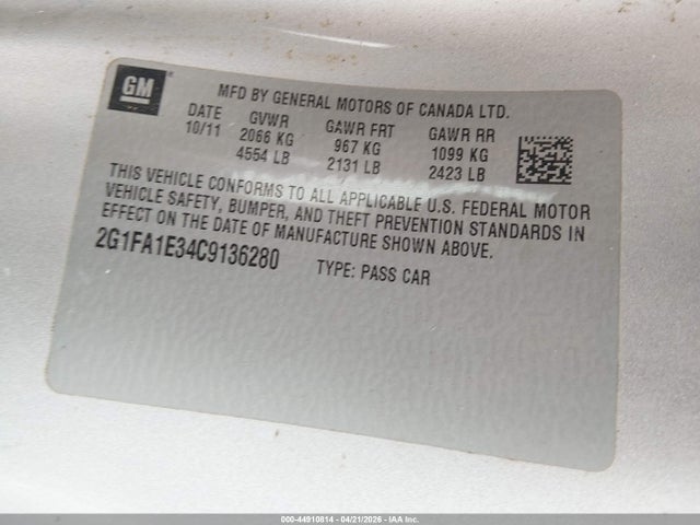 2012 Chevrolet Camaro 2ls მანქანა იყიდება აუქციონზე, vin: 2G1FA1E34C9136280, აუქციონის ნომერი: 44910814
