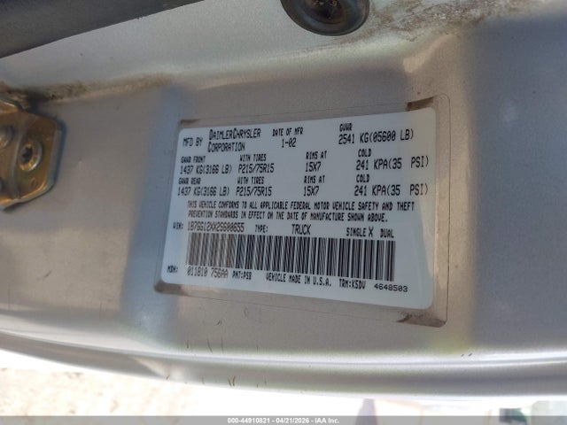 Aukcja sprzedaży 2002 Dodge Dakota, vin: 1B7GG12XX2S600655, numer aukcji: 44910821