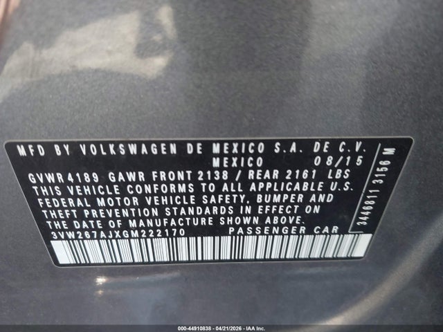 Продаж на аукціоні авто 2016 Volkswagen Jetta 1.4t S, vin: 3VW267AJXGM222170, номер лоту: 44910838