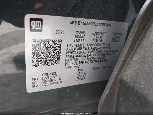 44910851 :رقم المزاد ، KL77LHEP6SC043539 vin ، 2025 Chevrolet Trax Fwd Lt مزاد بيع