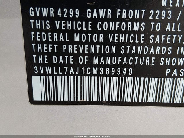 44910857 :رقم المزاد ، 3VWLL7AJ1CM369940 vin ، 2012 Volkswagen Jetta 2.0l Tdi مزاد بيع