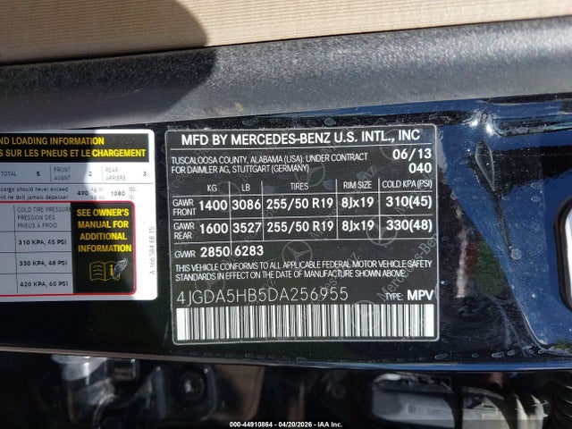 Продаж на аукціоні авто 2013 Mercedes-benz Ml 350 4matic, vin: 4JGDA5HB5DA256955, номер лоту: 44910864