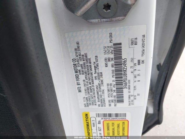 2017 Ford Fusion Hybrid Se მანქანა იყიდება აუქციონზე, vin: 3FA6P0LU8HR254965, აუქციონის ნომერი: 44910874