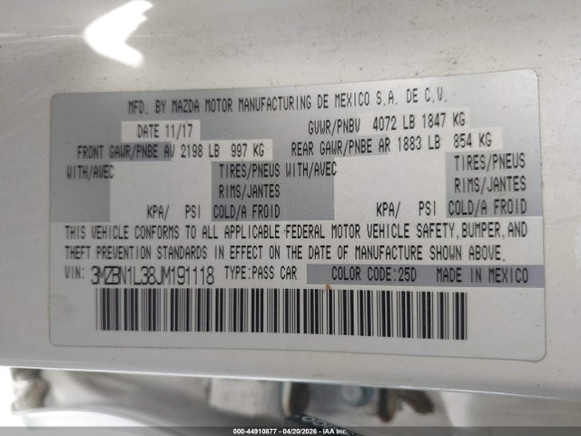 3MZBN1L38JM191118 Mazda Mazda3 Touring