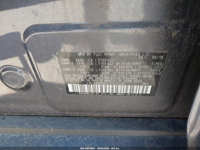 Продаж на аукціоні авто 2017 Subaru Outback 2.5i Premium, vin: 4S4BSACC1H3200387, номер лоту: 44910887